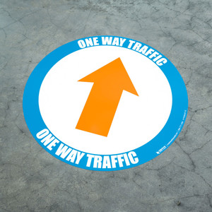 One Way Traffic - Up Arrow Orange - Floor Sign