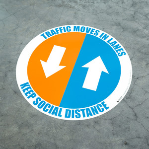 Traffic Moves In Lanes - Keep Social Distance - Floor Sign