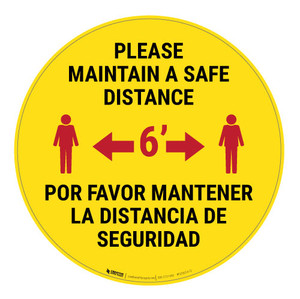 Please Maintain a Safe Distance - Bilingual Spanish - Floor Sign