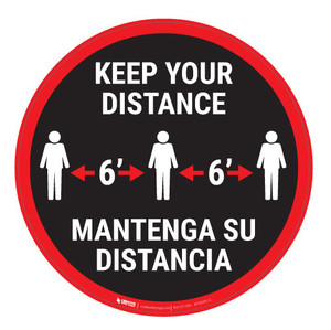 Keep Your Distance-Red/Black - Bilingual Spanish - Floor Sign