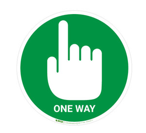 One Way with Pointing Hand - Green - Floor Sign