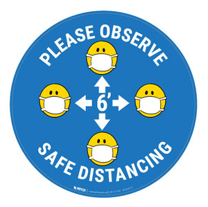 Please Observe Safe Distancing with Facemask Emojis - Blue - Floor Sign
