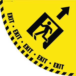 Exit Man Icon with Arrow - Yellow Half Swing Door Sign