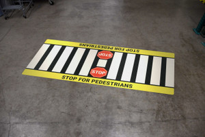 Stop for Pedestrians with Stop Signs - Crosswalk Floor Sign