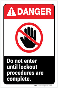 Danger: Do Not Enter Until Lockout Procedures are Complete ANSI with Icon Portrait - Label