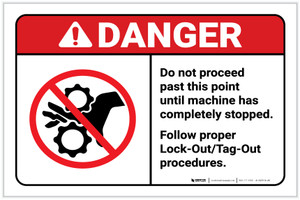 Danger: Do Not Proceed Past This Point - Follow Proper Lockout-Tagout ANSI Landscape - Label