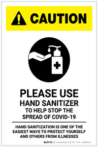 Caution: Please Use Hand Sanitizer - Hand Sanitization with Icon Portrait - Label