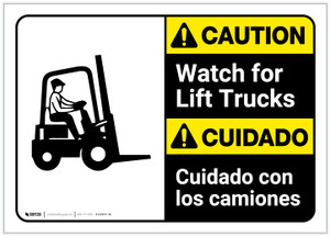 Caution: Lift Trucks ANSI Bilingual (Spanish) - Label