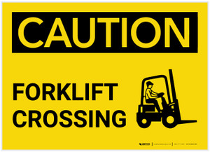Caution: Forklift Crossing with Graphic - Label