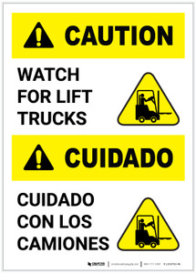 Caution: Lift Trucks Bilingual (Spanish) Portrait - Label