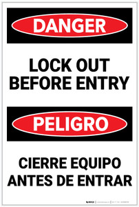 Danger: Lockout Before Entry with Icon Bilingual Spanish - Label