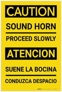 Caution: Sound Horn Proceed Slowly Bilingual Spanish - Label