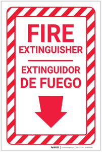 Fire Extinguisher Arrow Down Bilingual Spanish - Label