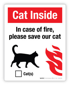 Cat Inside - In Case of Fire, Please Save Our Cat (Indicate # of Pets) - Label