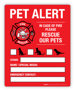 Pet Alert - In Case of Fire Please Rescue Our Pets - Label