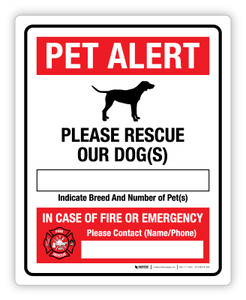 Pet Alert - Please Rescue Our Dog(s) - Label