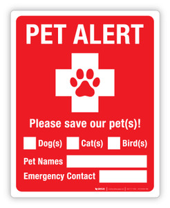 Pet Alert - Please Rescue Our Pet(s) - Label
