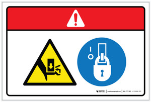 Danger: Hand Crush Hazard Lockout Tagout (Wordless ISO/ANSI) - Label