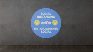 Social Distancing with Facemask Emoji Bilingual Spanish Blue - SignCast™ S200 Virtual Sign