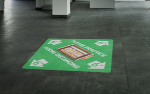 Please Practice Social Distancing - Slots Emoji Green SignCast™ S200 Virtual Sign