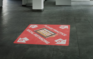 Please Practice Social Distancing - Slots Emoji Red SignCast™ S200 Virtual Sign