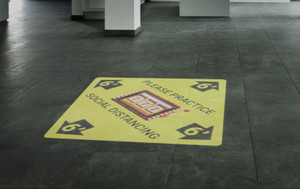 Please Practice Social Distancing - Slots Emoji Yellow SignCast™ S200 Virtual Sign