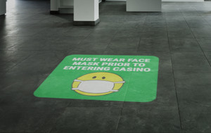 Must Wear Face Mask Prior to Entering Casino - Mask Emoji Green - Slots Emoji Yellow SignCast™ S200 Virtual Sign