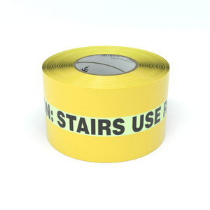 SafetyTac® Glowstripe: Caution: Stairs - Use Railing - Inline Printed Floor Marking Tape