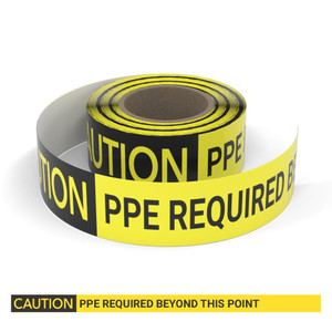 Caution: PPE Required Beyond This Point - Smart Stripe Inline Printed Floor Tape