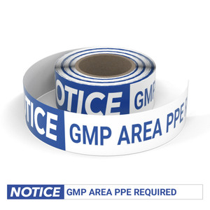 Notice: GMP Area PPE Required - Smart Stripe Inline Printed Floor Tape