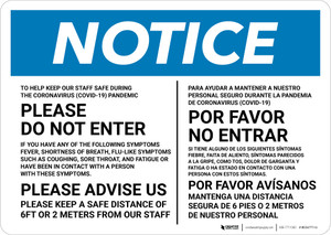 Notice: Please Do Not Enter COVID-19 Multilingual Landscape - Wall Sign