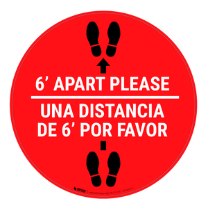 6 Ft Apart Please Una Distancia de 6 ft Por Favor - Floor Sign
