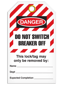 Lockout Do Not Switch Breaker Off Striped Tags