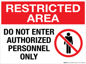 Restricted Area: Do Not Enter Authorized Personnel Only- Wall Sign